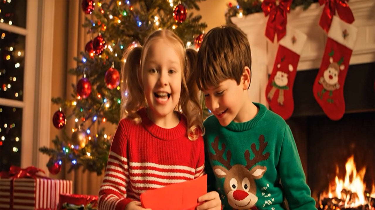Two kids opening a Santa letter