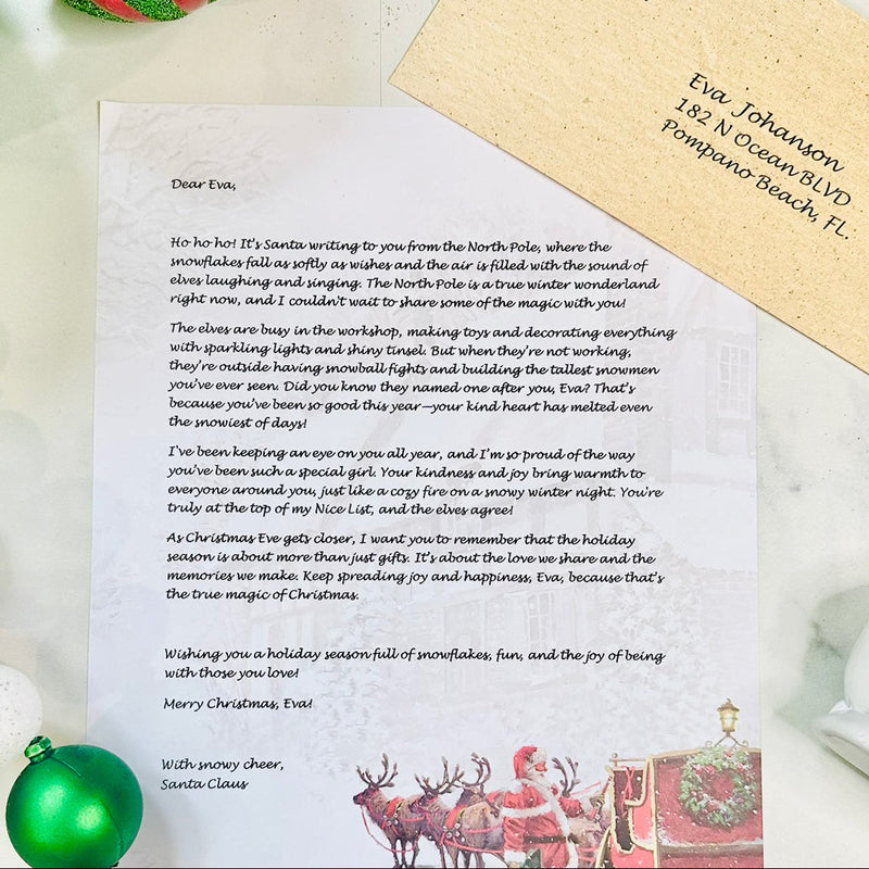 Detailed view of a personalized letter from Santa with elegant typography
