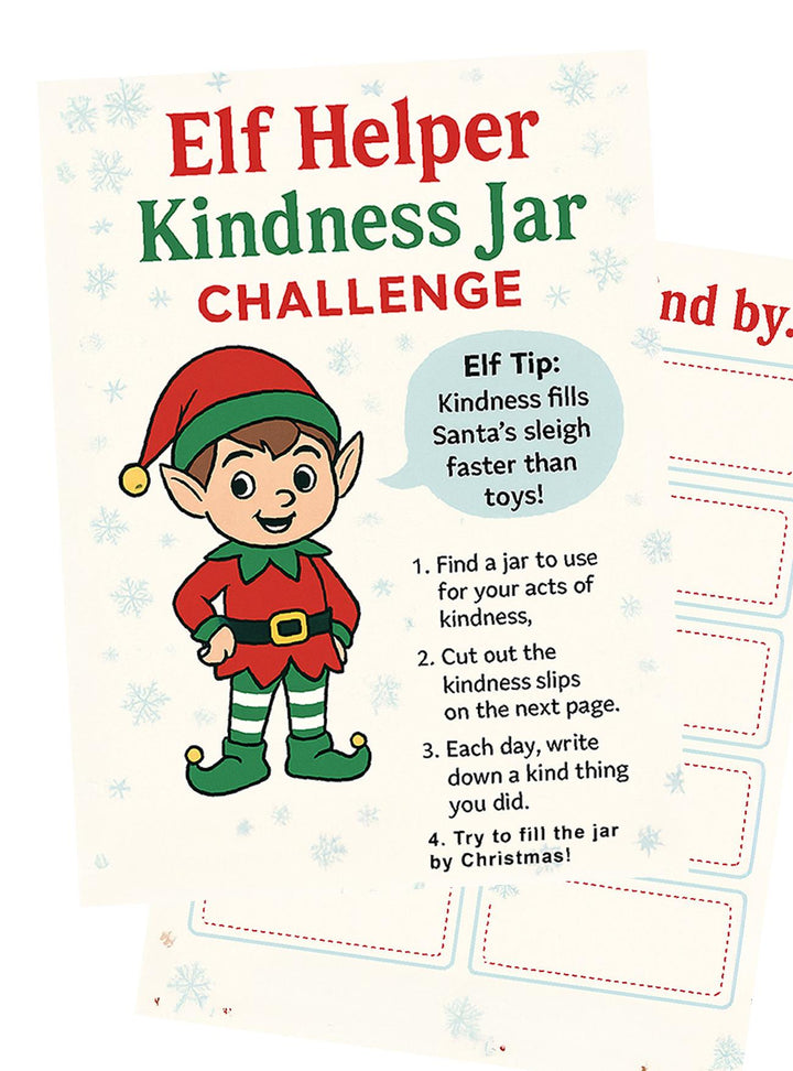 Meta description: Preview of the Elf Helper Kindness Jar Challenge activity—directions page to encourage daily kind acts. Click to download the free PDF.